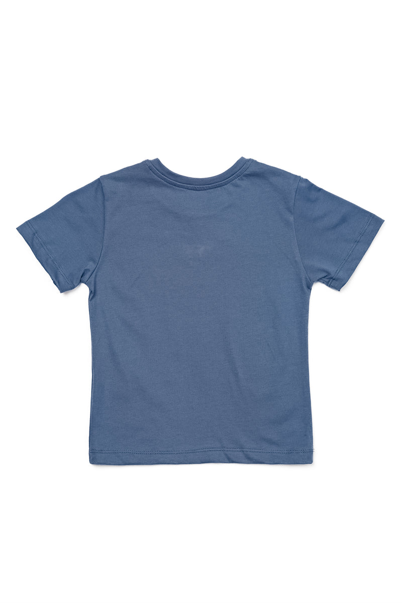 Back view of UBUD BALI Kids T-shirt in Grey Blue with clean minimalist design