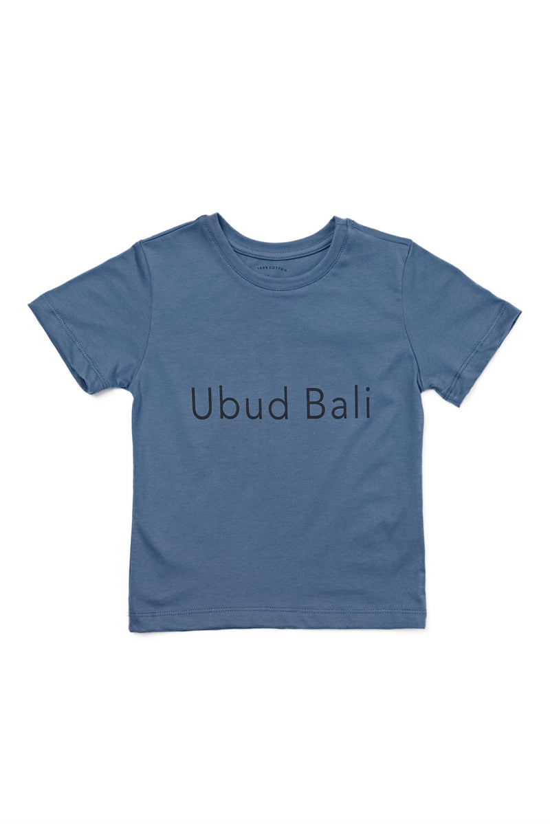 Kids T-shirt UBUD BALI in Grey Blue, soft cotton casual resortwear for everyday comfort