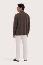Back view of a man wearing the brown cashmere Klarr outerwear