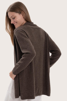 Detailed back view highlighting the elegant silhouette and cashmere craftsmanship