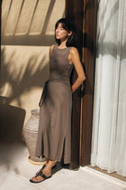 By The Sea Bali Women's Kyra Dress in Brown Grey styled for refined coastal dressing