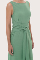 Lightweight fabric detail highlighting the Kyra Dress in Sage