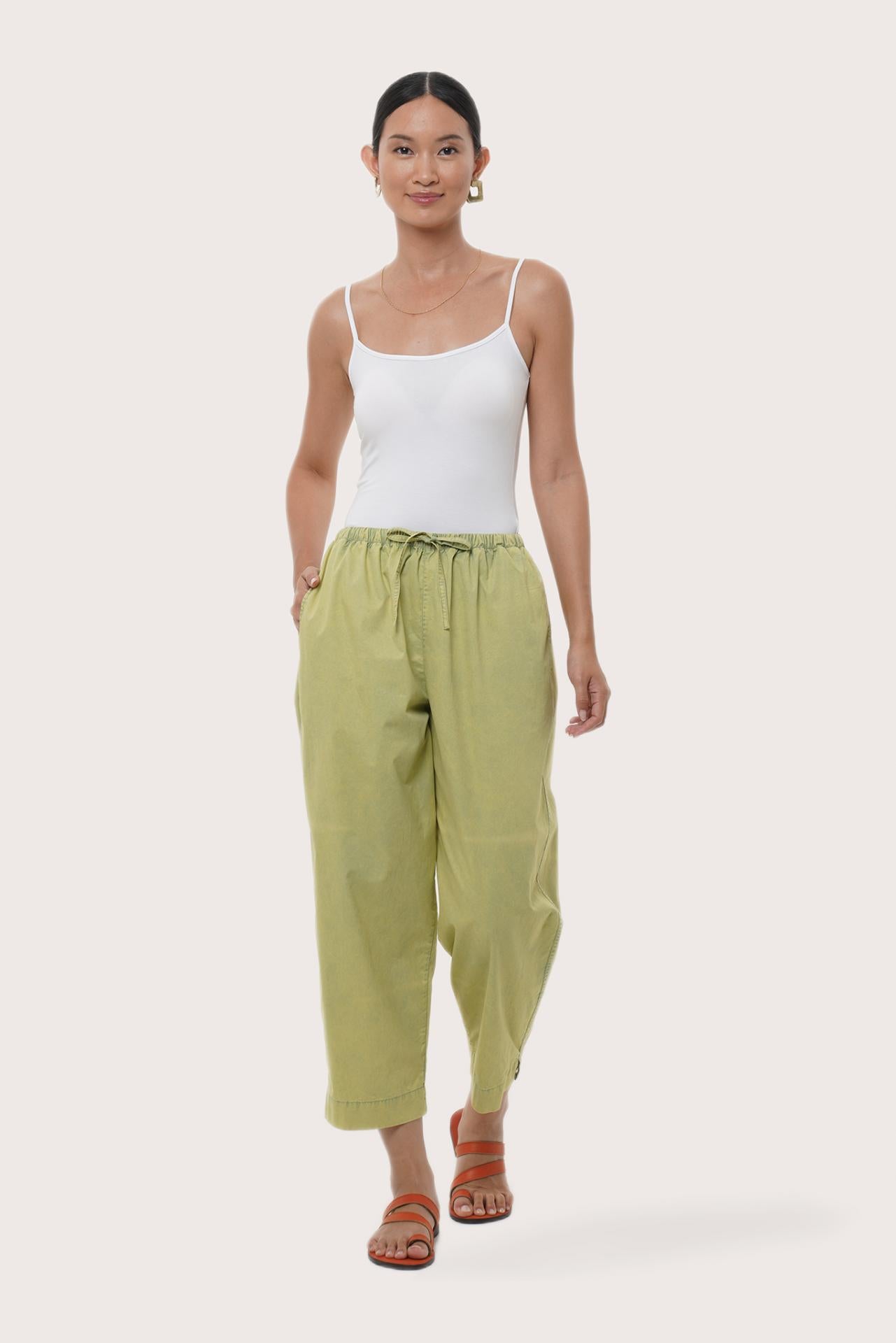 By The Sea Bali Ladies Cropped Pants in Sage featuring a relaxed silhouette and effortless resort style