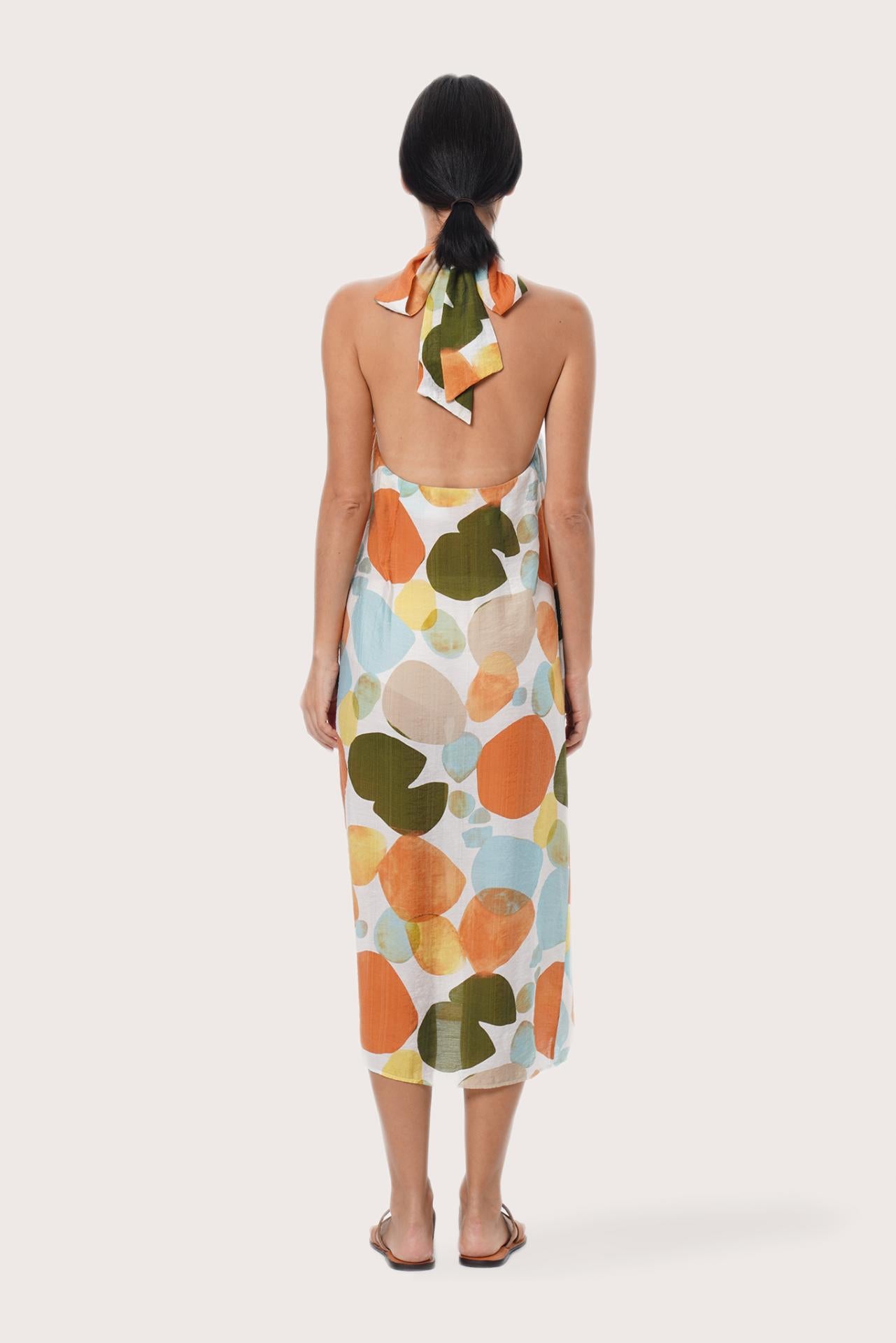 By The Sea Bali Back view of the Laila Wrap Dress in Fun Polka Multicolor
