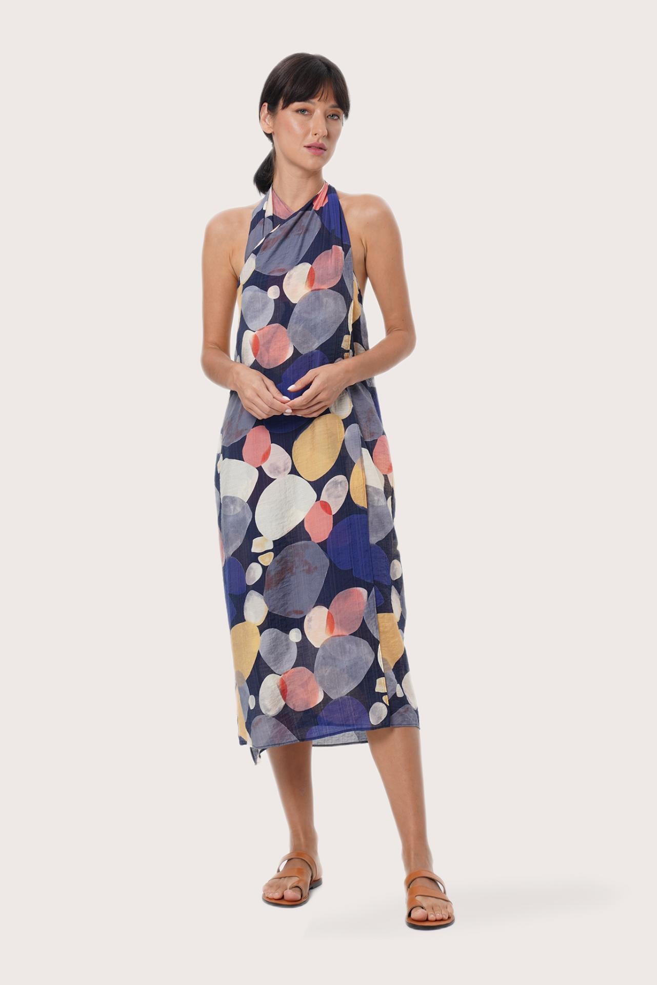 By The Sea Bali Laila Wrap Dress in Fun Polka Navy featuring an elegant wrap silhouette and playful polka dot print