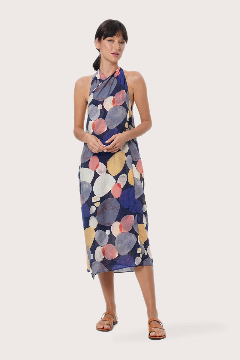 By The Sea Bali Laila Wrap Dress in Fun Polka Navy featuring an elegant wrap silhouette and playful polka dot print