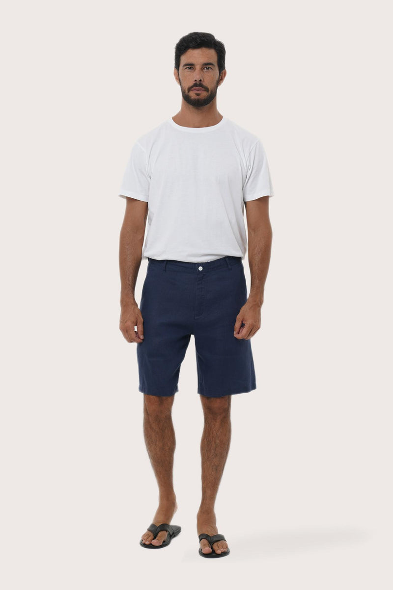 Model wearing the La Brisa linen bermuda shorts by By The Sea Bali