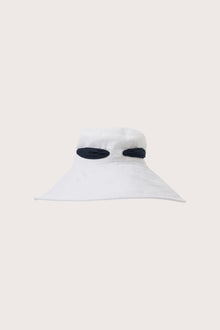 By The Sea Bali Linen Hat With Snood in off white featuring an elegant sun-shielding silhouette