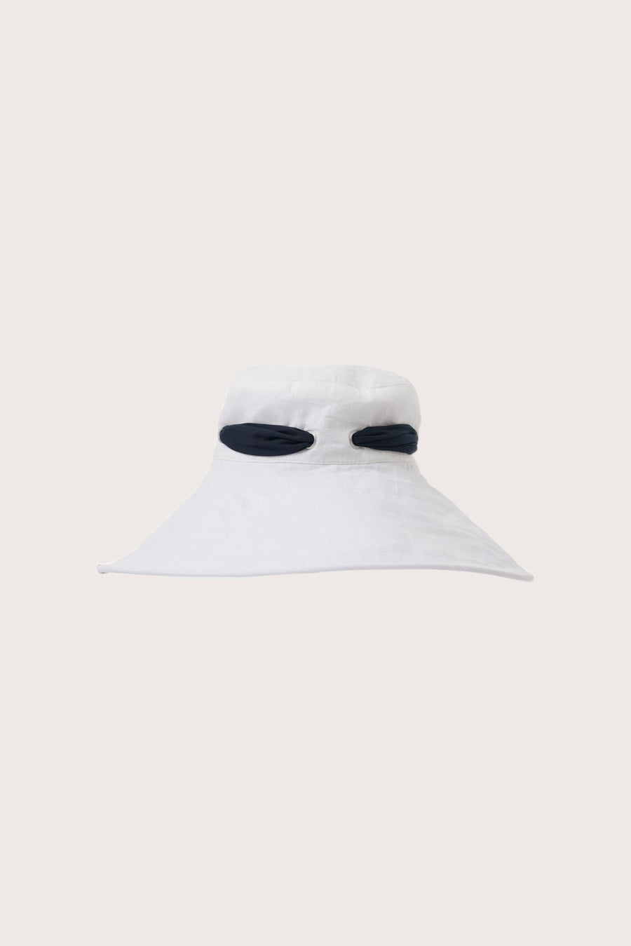 By The Sea Bali Linen Hat With Snood in off white featuring an elegant sun-shielding silhouette