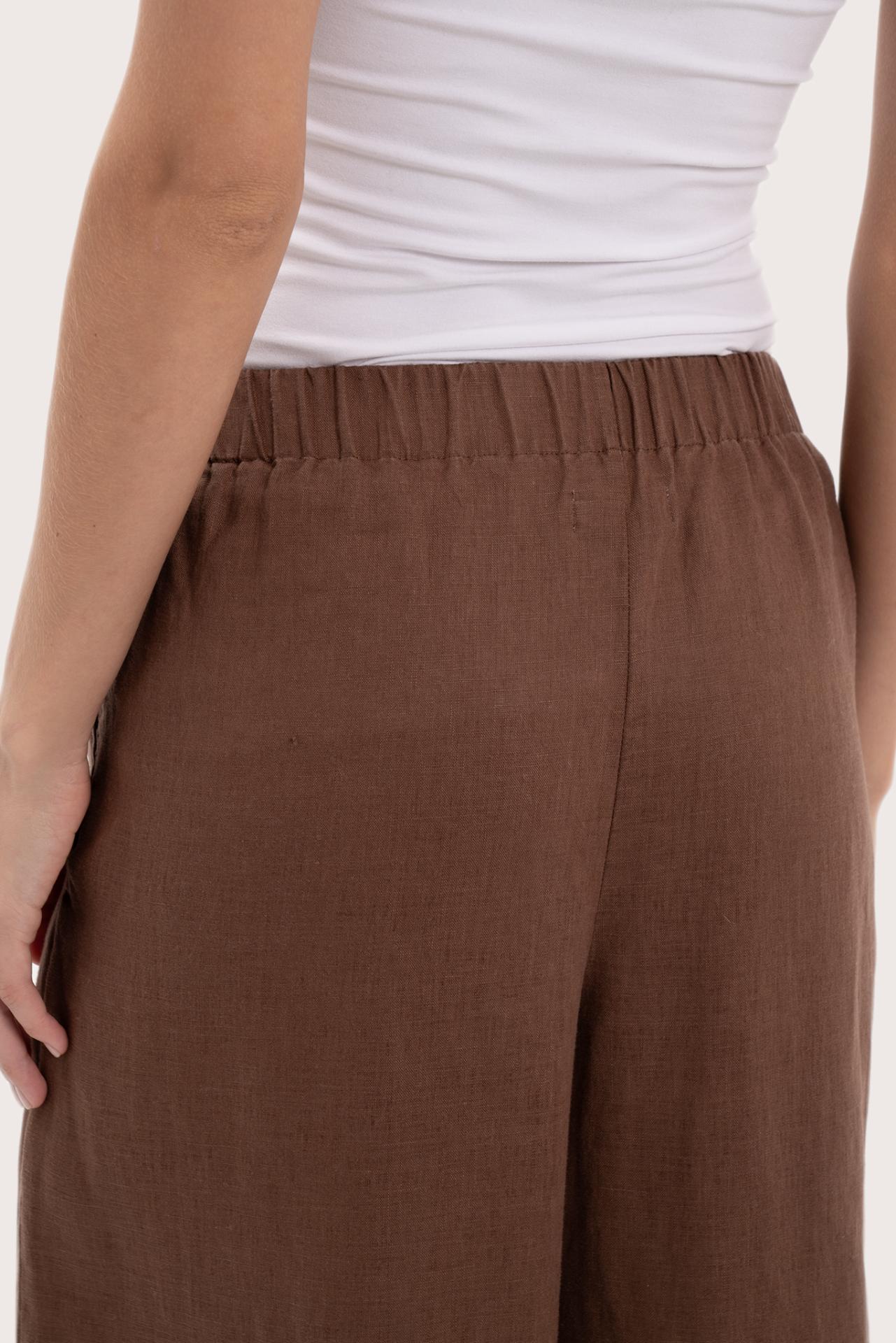 Detailed back view highlighting the wide-leg silhouette and linen craftsmanship