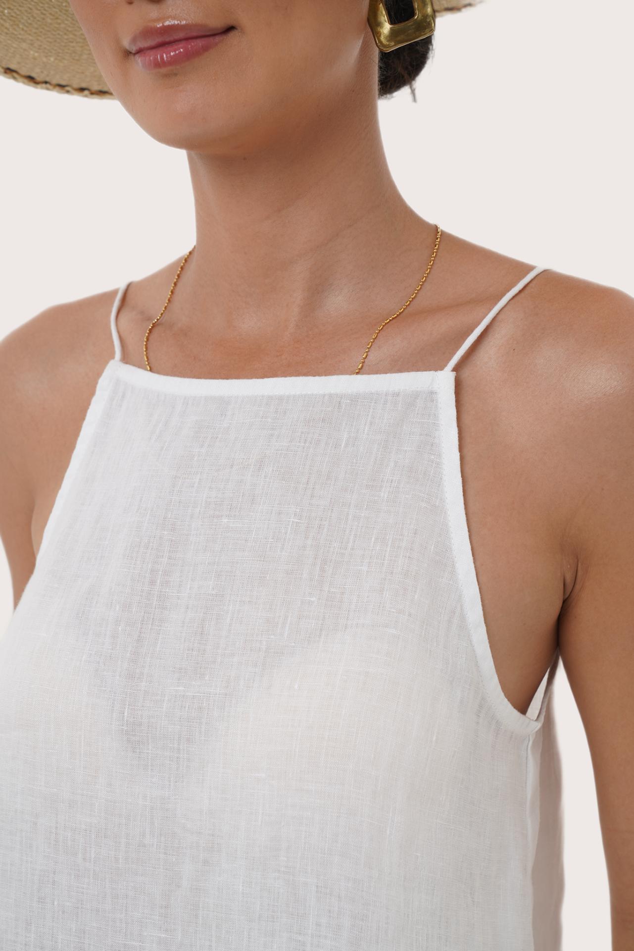 Close-up of the neckline showcasing clean tailoring and refined stitching