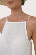 Close-up of the neckline showcasing clean tailoring and refined stitching