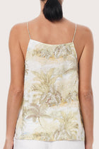 Close-up view of the Linen Square Top showcasing artisanal island-inspired detailing
