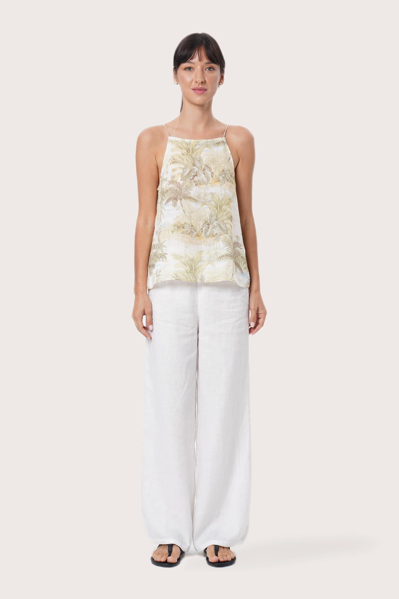 By The Sea Bali Linen Square Top in The Island Multicolor print with crisp white base