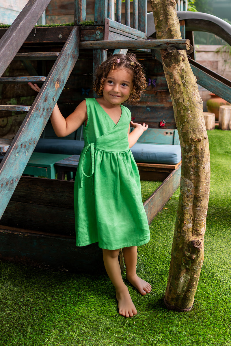 linen kid dress green