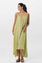 Woman wearing the Mala Lowback Maxi Dress Lime Green designed for effortless resortwear and tropical living by By The Sea Bali