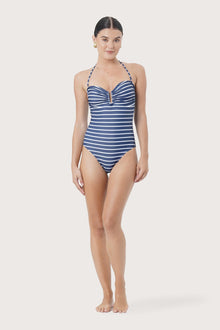 Front view of Mara One Piece Swimsuit Stripes Strifu featuring an elegant striped swimwear silhouette