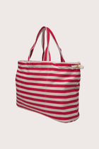 Side view of the Marmara Stripe Tote Bag Stripes highlighting its structured shape and striped design