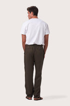 Back view of the Chocolate Maury Linen Long Pant showcasing its slit pockets and belt loops by By The Sea Bali