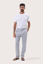 By The Sea Bali Maury Linen Long Pant in Light Blue — straight-fit 100% linen trouser for elevated ease