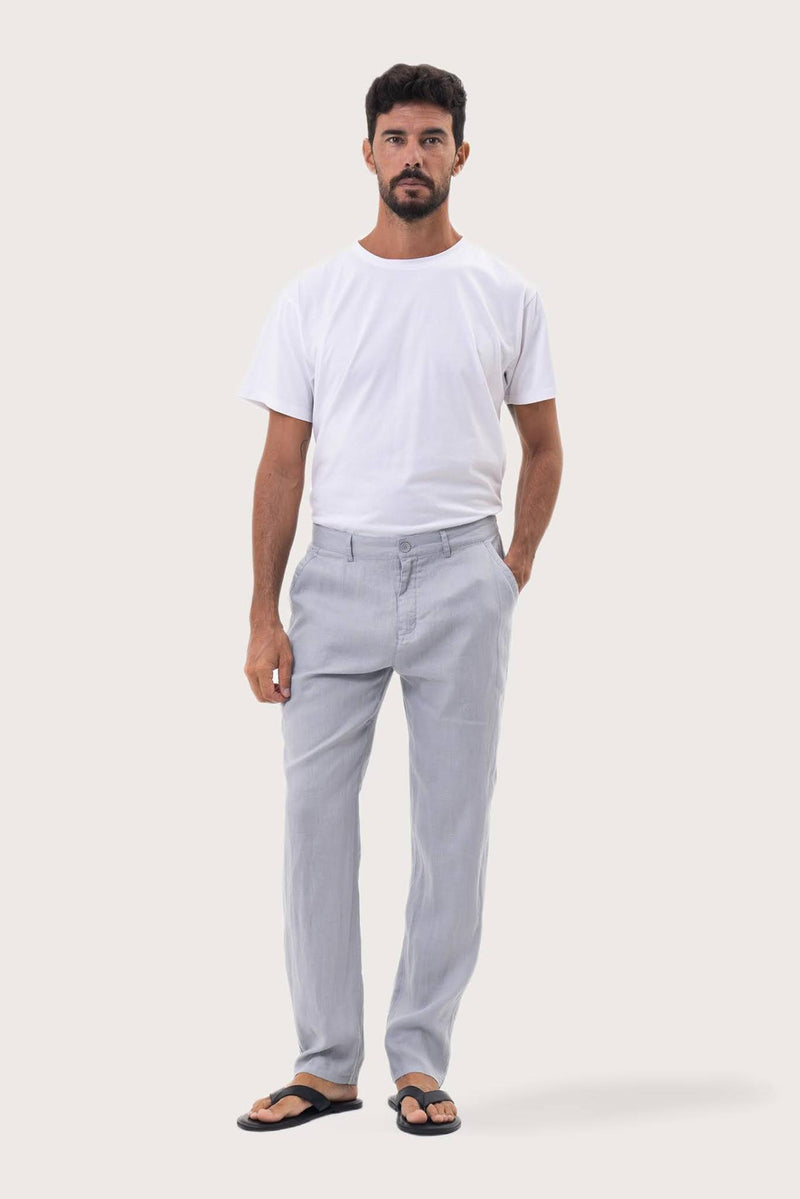 By The Sea Bali Maury Linen Long Pant in Light Blue — straight-fit 100% linen trouser for elevated ease