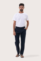 By The Sea Bali Maury Linen Long Pant in Navy — straight-fit 100% linen trouser for smart-casual dressing
