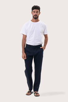 By The Sea Bali Maury Linen Long Pant in Navy — straight-fit 100% linen trouser for smart-casual dressing