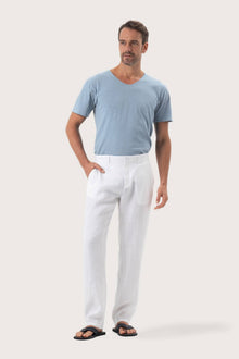 By The Sea Bali Maury Linen Long Pant in White — straight-fit 100% linen trouser for refined warm-weather style