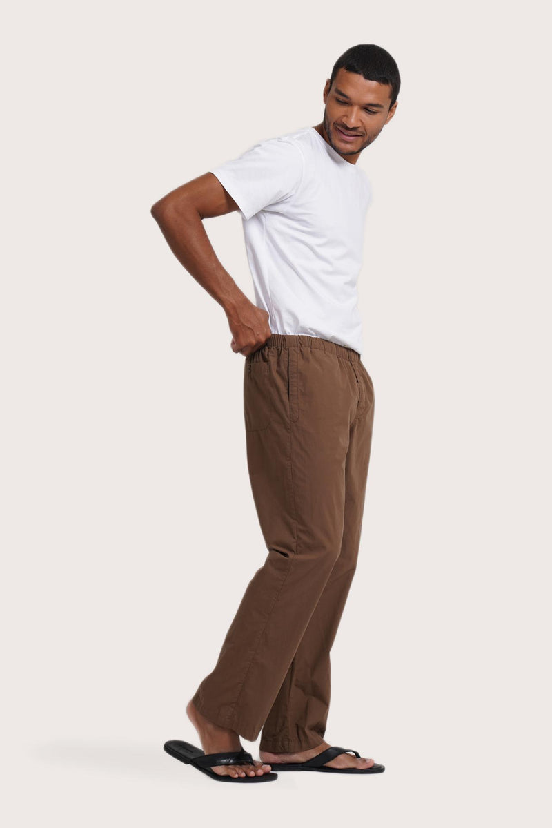 Side profile of the Cotton Relax Drawstring Pant in Brown by By The Sea Bali, crafted in pure cotton
