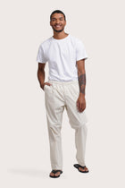 By The Sea Bali Cotton Relax Drawstring Pant in Creme — soft 100% cotton trouser with relaxed regular fit