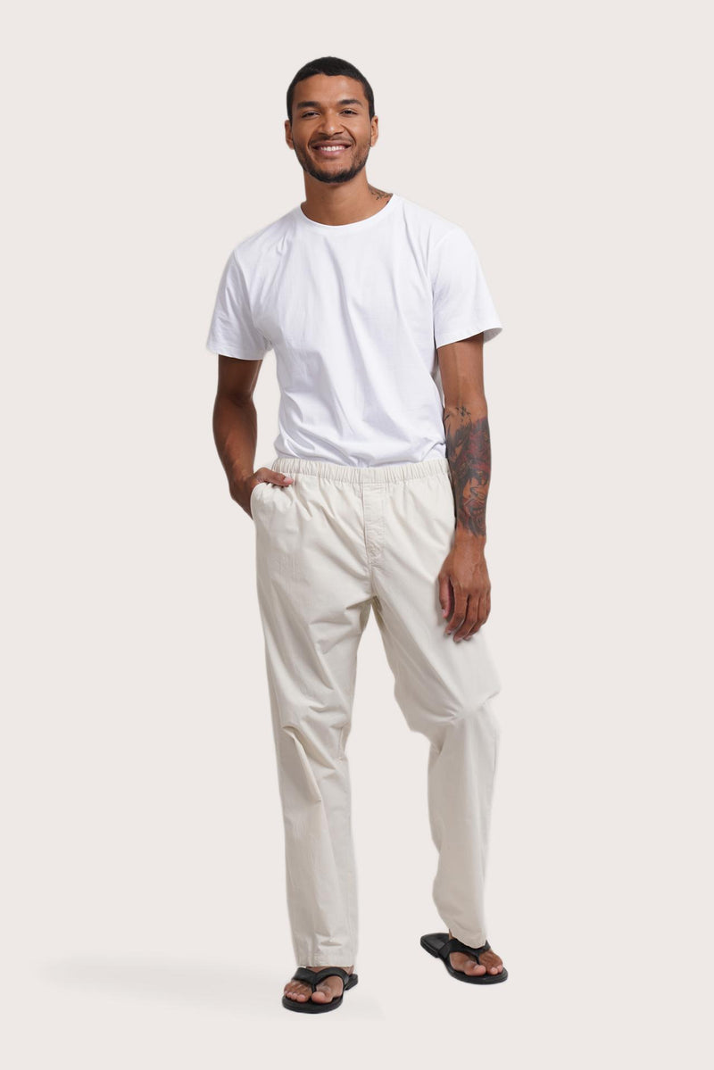 By The Sea Bali Cotton Relax Drawstring Pant in Creme — soft 100% cotton trouser with relaxed regular fit