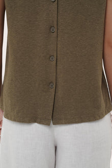 By The Sea Bali Lightweight fabric and refined detail highlighting the Mera Sleeveless Top's breathable feel