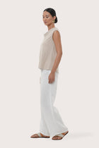 By The Sea Bali Side profile of the Mera Sleeveless Top showcasing its relaxed fit and fluid drape