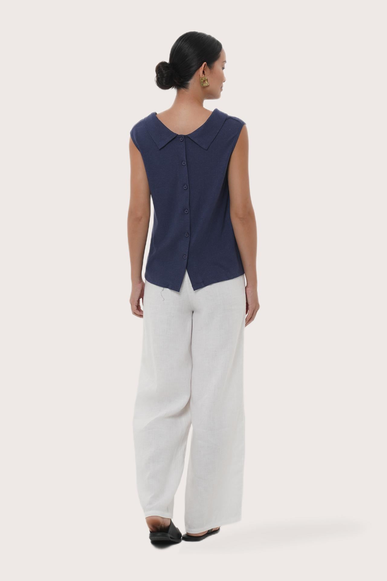 By The Sea Bali Back view of the Mera Sleeveless Top in Navy