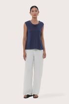 By The Sea Bali Mera Sleeveless Top in Navy featuring a relaxed silhouette and effortless resort style