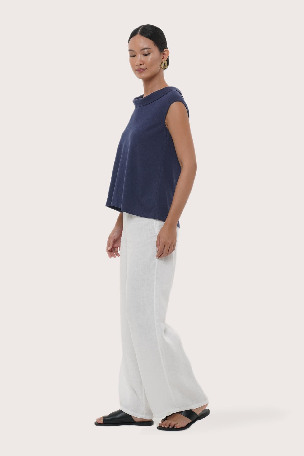 By The Sea Bali Side profile of the Mera Sleeveless Top showcasing its relaxed fit and fluid drape