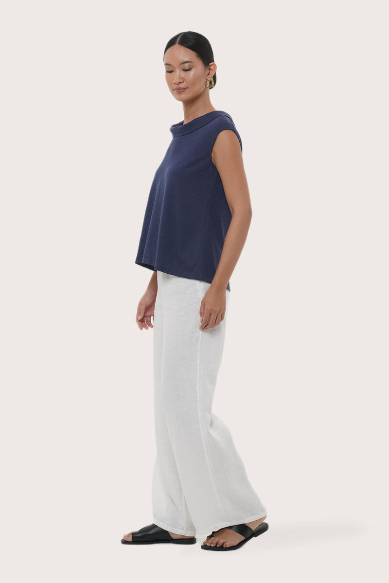 By The Sea Bali Side profile of the Mera Sleeveless Top showcasing its relaxed fit and fluid drape