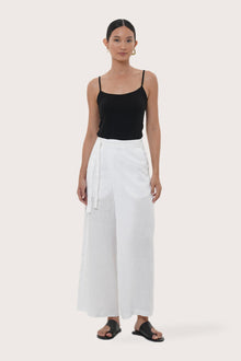 By The Sea Bali Merca Wrap Pant in White featuring an elegant wrap silhouette and relaxed resort style