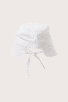 Back view of the Miki Linen Half Brim Hat Off White showcasing its lightweight structure and elegant finish