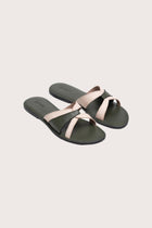 Mina sandal in forest green front view showcasing elegant straps and minimalist resort aesthetic