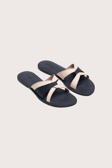 Mina sandal in navy front view showcasing elegant straps and minimalist resort aesthetic