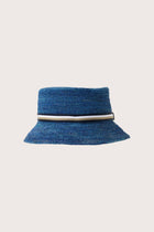 By The Sea Bali Moa Raffia Bucket Hat in blue featuring a relaxed bucket silhouette and artisanal raffia texture
