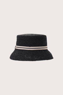 Back view of the Moa Raffia Bucket Hat Onyx showcasing natural raffia craftsmanship and effortless resort style