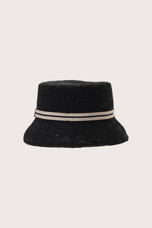 By The Sea Bali Moa Raffia Bucket Hat in onyx featuring a relaxed bucket silhouette and artisanal raffia texture