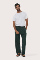 By The Sea Bali Moe Striped Pajama Set in Green — breathable cotton-blend lounge set for elevated downtime