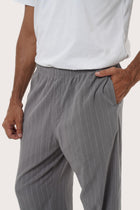 Close-up detail of the Moe Striped Pajama Set in Grey highlighting the signature stripe weave by By The Sea Bali