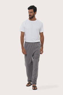 Front styling of the Grey Moe Striped Pajama Set showcasing its relaxed tee and lounge pant by By The Sea Bali