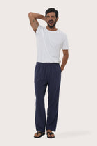 By The Sea Bali Moe Striped Pajama Set in Navy — relaxed cotton-blend tee and lounge pant for refined rest