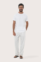 By The Sea Bali Moe Striped Pajama Set in Off White — luxe cotton-blend tee and lounge pant for serene comfort