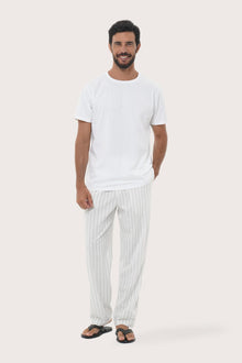 By The Sea Bali Moe Striped Pajama Set in Off White — luxe cotton-blend tee and lounge pant for serene comfort